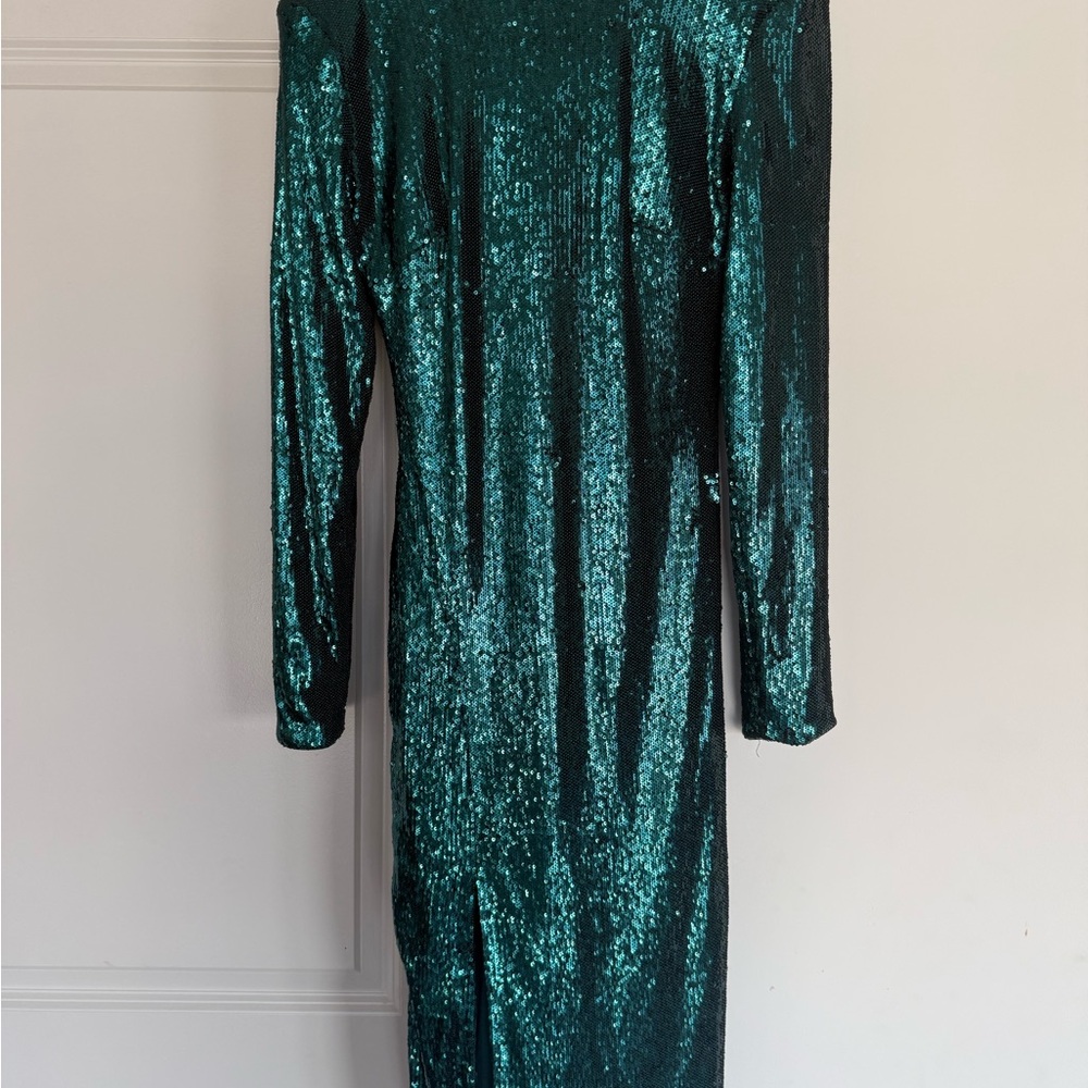 Dress the Population Teal Sequin Long Sleeve Dress
